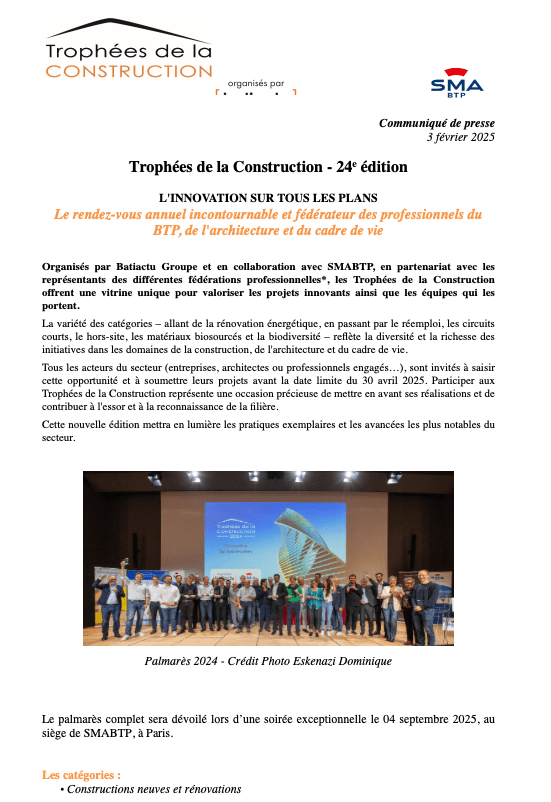 découvrez les lauréats des trophées construction 2025, récompensant l'innovation et l'excellence dans le secteur de la construction.